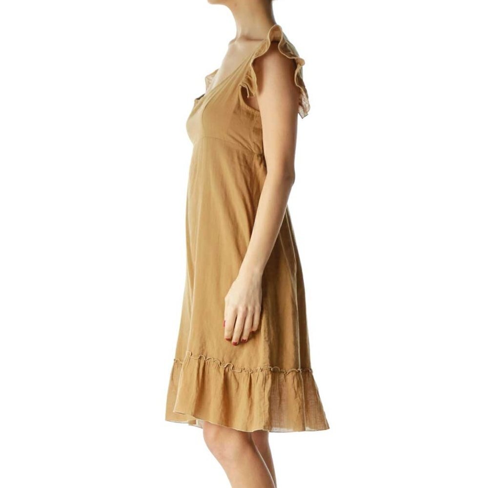 Corey Lynn Calter Brown Ruffled Cap Sleeve Day Dress - Picture 2 of 3